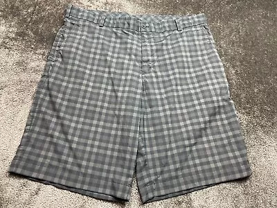 Men Nike Golf Flat Front Chino Shorts Size 38 Plaid Grey Pockets Logo • $0.99