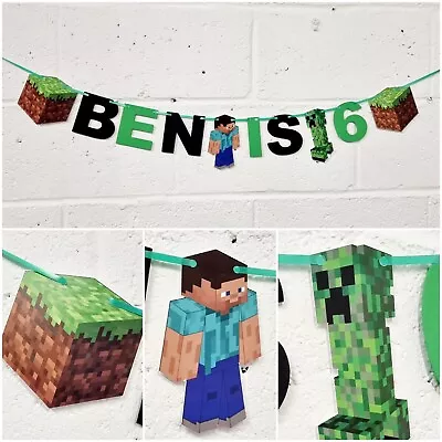 Minecraft Birthday Banner Personalised Party Decoration Bunting 5th 6th 7th 8th • £7.49