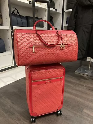 FACTORY SEALED NWT Michael Kors Bright Red Rolling Trolley & Weekender Bag Set • $475