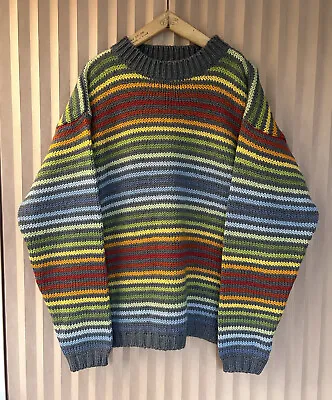 £75 • Buy Pachamama Hand Knitted Wool Striped Chunky Jumper Size M-L