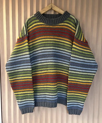 £75 • Buy Pachamama Hand Knitted Wool Striped Chunky Jumper Size M-L