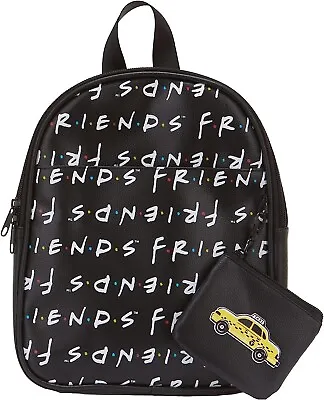 Friends All Over Faux Leather 10.5  Women’s Black Mini Backpack With Coin Purse • $63.96