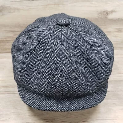 Vintage Feinion Cabbie Cap Flat Hat Newsboy Gray Herringbone 7 1/8 Wool Blend • $14.99