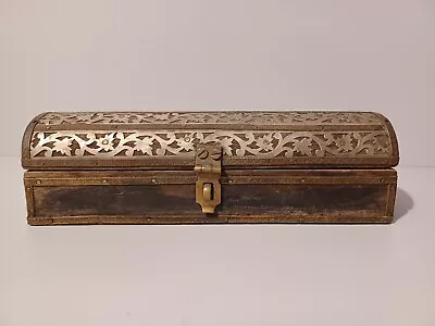£17 • Buy Antique Wooden Pencil Stationary Box Original Old Hand Crafted Brass Fitted