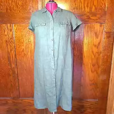 J. Jill Love Linen Dark Green Button Up Shirt Dress 100% Linen Womens Size 1X • $39.99