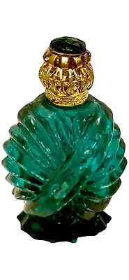 Czech Republic Bohemia Glass Perfume Bottle Green Gold Tone Cap 3.5” Vtg Decor • $29.74