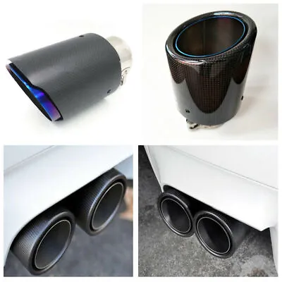 Universal 63-89mm Carbon Fiber Car Blue Burnt Steel End      Pipe • $159.28