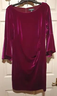 Lauren Ralph Lauren Purple/Magenta Velvet Dress US12 UK14 • £40