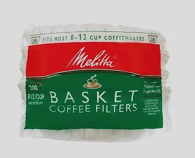 200ct MELITTA Basket Coffee Filters Fits Most 8-12 Cup Makers Brewers 629524 • $7.99