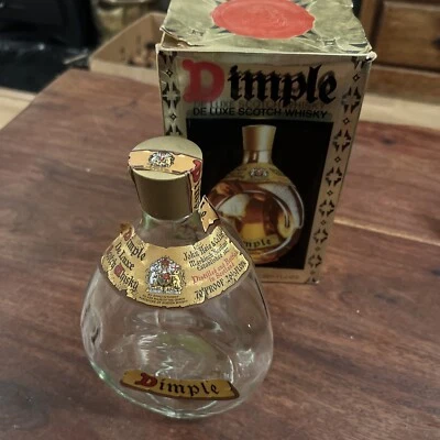£7 • Buy John Haig Scotch Whiskey Dimple 3 Sided Clear Glass Bottle Vintage With Box