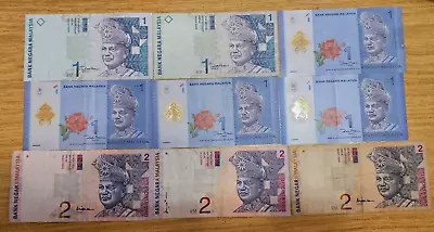 Job Lot Nine Malaysia Banknotes 1 Ringgit X6 2 Ringgit X3 • £3.50