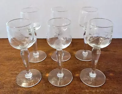 Vintage Lot 6 Crystal Cordial Sherry Shot 4  Glasses With Etched Leaf Pattern • $19.51