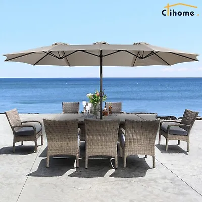 Clihome 15ft Outdoor Umbrella With Crank And Base Patio Double-Sided Umbrella • $168.75