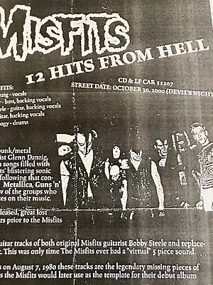 MISFITS 12 Hits From Hell Record Label Sheet Paperwork Promo Old Store DANZIG • $2