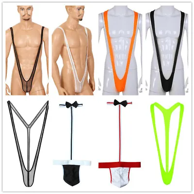 Mens Stretch Open Mankini Fishnet Jock Strap Thongs Bodysuit Underwear Swimsuit • £6.78