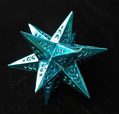 Mexican Folk Art TEAL Punched Tin 12 Pointed Star Ornament Garden Tea Light • $22.50