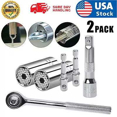 2Pc Universal Socket Wrench Magical Grip Alligator Multi Tool With Drill Adapter • $21.99