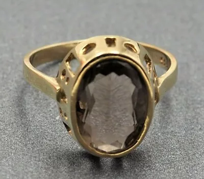 14K Yellow Gold Smokey Quartz Ring - Statement Vintage Jewellery  • $414.99