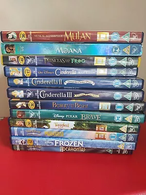 Bundle Of Disney Dvds Disney Princess Movies Frozen Cinderella Mulan Moana • £5.50