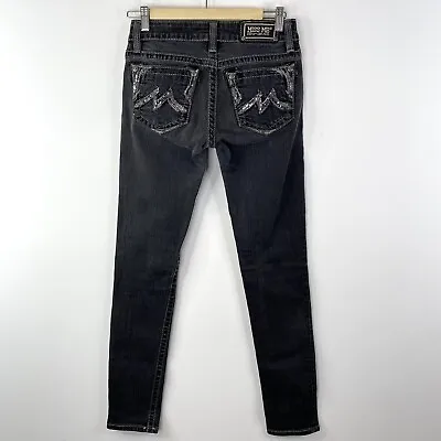 Miss Me Skinny Denim Jeans Black Sequin Embellished Low Rise Size 27 X 32 • $34.99