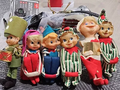 Vintage Set Of 6 1950s Knee Hugger Elf Pixie Christmas Felt Japan 6  • $56