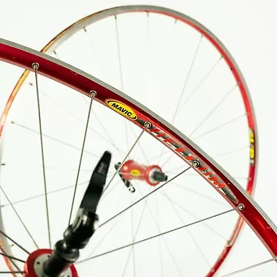 MAVIC HELIUM WHEELS 700c 28  TUBULAR ROAD BIKE  BICYCLE VINTAGE 90s LIGHT Red • $219.99