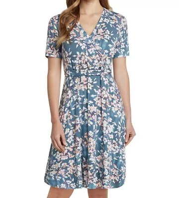 New Matty M Ladies’ Faux Wrap Dress Small S Blue Slate • $14.44