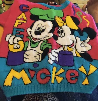 Vintage Cafe Mickey And Minnie Mouse Pull Over Knit Sweater Size 10/12 Medium • $35