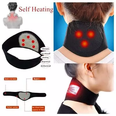 Neck Magnetic Tourmaline Pain Wrap Brace Heat Therapy Support Belt Self Heating • £3.40