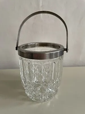 £8.50 • Buy Heavy Art Deco Pressed Glass Ice Cube Bucket With Silver Plated Rim & Handle