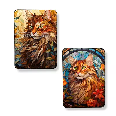 Set Of 2 Maine Coon Cat Magnets Faux Stained Glass Cat Mom Gift Sublimated 3 X4  • $13.45