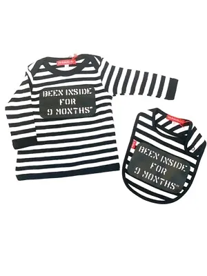 Oh Baby London Been Inside For 9 Months Black & White T Shirt & Bib Gift Set • £9.99