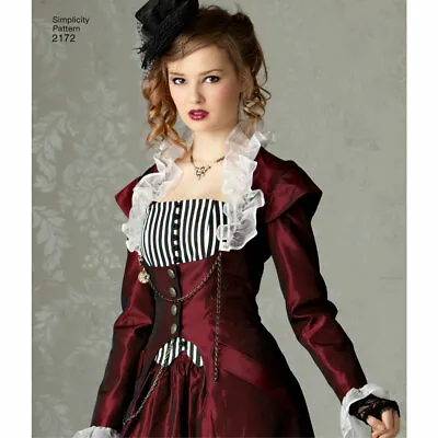 Simplicity 2172 Teen Misses Steampunk Victorian Dress Bustier Coat Costume 6-12 • $12.49