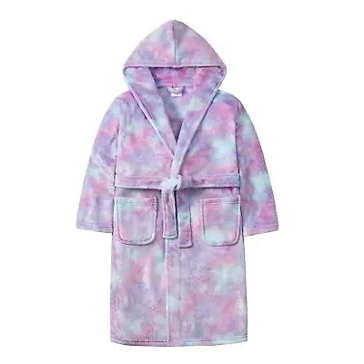 Girls Mystical Rainbow Glitter Print Plush Fleece Dressing Gown ~ 2-13 Years • £10.49