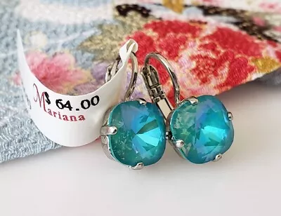 $64 MARIANA Sun-Kissed LAGUNA Swarovski Cushion Crystal Rhodium Small Earrings • $44.80