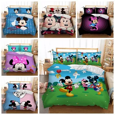 Mickey Minnie Mouse Duvet Cover Kids Bedding Set Pillow Cases Single Double King • £21.99