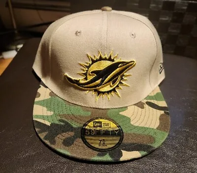 Miami Dolphins Beige & Camo Fitted Hat Men Size 7 3/4 New New Era • $26