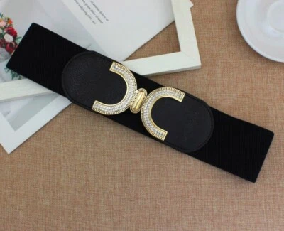 £5.99 • Buy Fashion Gold Crystal X Word Buckle Women Metal Elastic Dress Ladies Band Belt UK