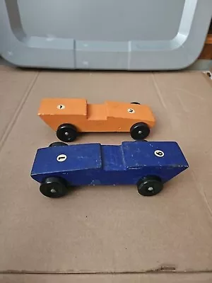 VINTAGE LOT 2 PINE WOOD SOAP BOX DERBY RACE CARS HANDMADE  See Pics Trl8#103 • $10.21