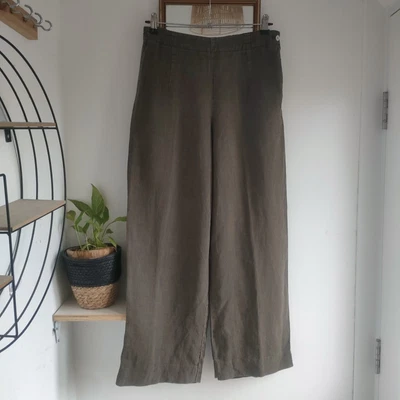 £50 • Buy OSKA Khaki Wide Leg 100% Linen Trousers Size 2 12/14