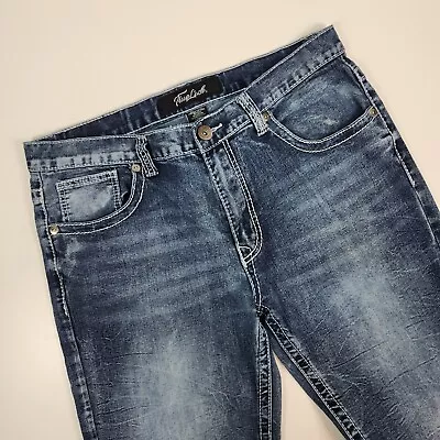 True Luck Jeans Mens 34x32 Blue Western Stretch Denim  Flap Pocket Stitching • $25.95