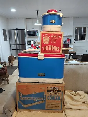 Rare 1976 Vintage RedWhite&Blue Patriotic Thermos Large Cooler&Picnic Jug Box 1 • $520