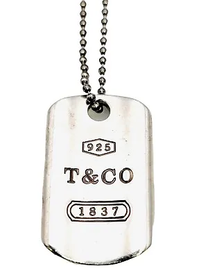 Tiffany & Co. Necklace Sterling Silver 1837 Dog Tag Pendant Ball Chain 18  Long • $817.75