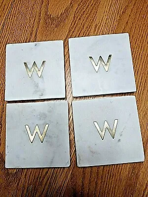 OLIVER BONAS Brass & MARBLE COASTER SET Of 4 MONOGRAM 'M' Or 'W' Initial • $40