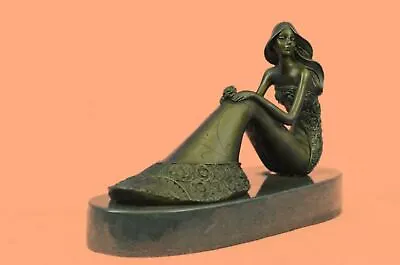 Pure Bronze Marble Statue Sexy Mermaid Sculpture Marble Base Mythical Artwork NR • $129.50