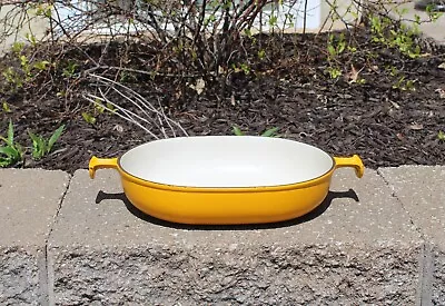 VTG Le Creuset Yellow Enamel Cast Iron #29 Enzo Mari La Mama Open Baker ~ France • $99.99