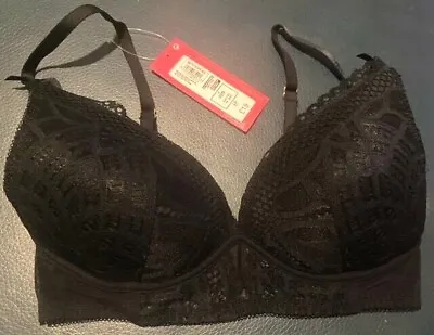 M&S Marks And Spencer Black Lace Boutique Non-wired Moulded Bra Size 32D 32E 34E • £9.99