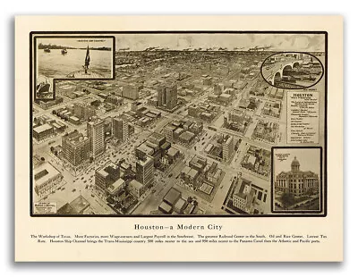 1912 Houston Texas Vintage Old Panoramic City Map - 24x32 • $24.95