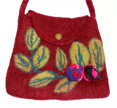 Felted Wool Shoulder  Bag  Size 11  X 12    Made In Nepal • $13.99