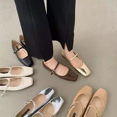 Womens Mary Jane Ballet Shoes Fashion Dance Flats Square Toe Buckle Strap Loafer • $25.50